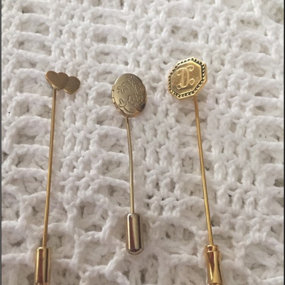 Trio Of Stick Pins Gold Tone Jewelry